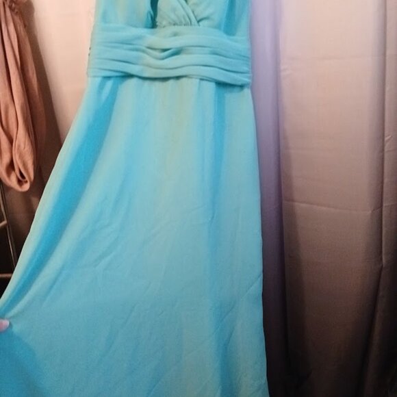 WTOO Formal Dress sz 8 Chiffon Long Halter Minty Turquoise Sexy Spring Wedding - Picture 5 of 11